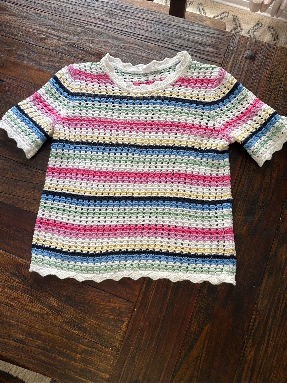 GAP Multicolor Crochet Stripe Short Sleeve Sweater